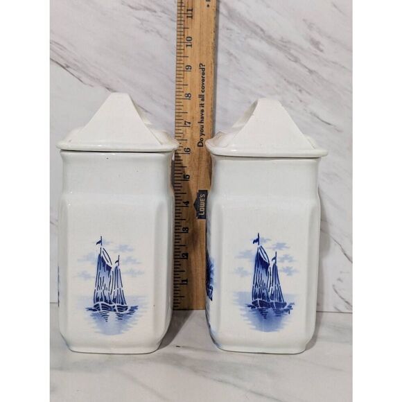 Unbranded Vintage Inge Germany White & Blue Barley & Rice Porcelain Cannisters W - Picture 2 of 5